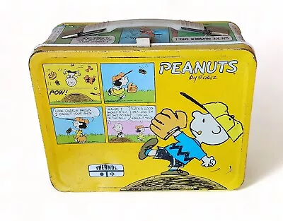 Peanuts Snoopy Charlie Brown & Lucy Playing Baseball Comic Strip Metal Lunch Box • $32