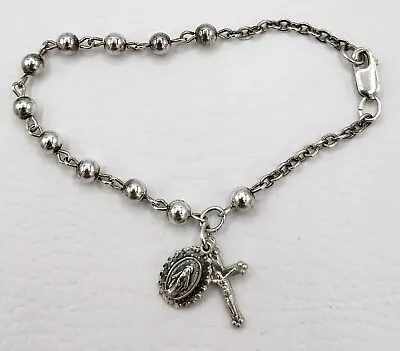 Vintage CREED Sterling Silver Catholic Chaplet Rosary Bracelet W/ Medal Crusifix • $39.99