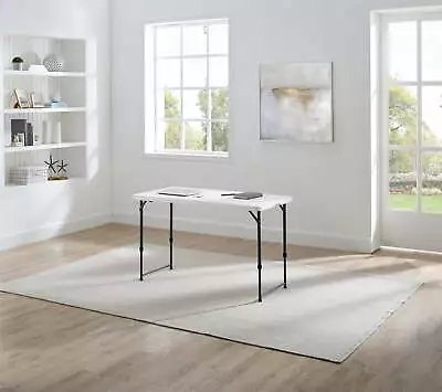 White 4-Foot Adjustable Height Folding Plastic Table Easy Fold Indoor Outdoor • $32.30