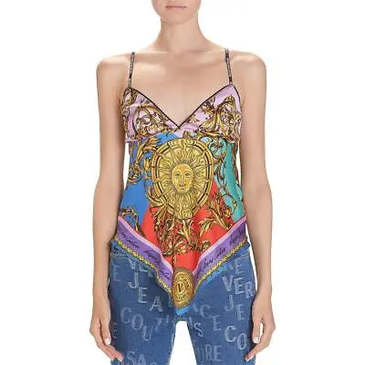 Versace Jeans Couture Womens Blue Satin Sun Print Camisole Cami Top 2 BHFO 2399 • $56.99