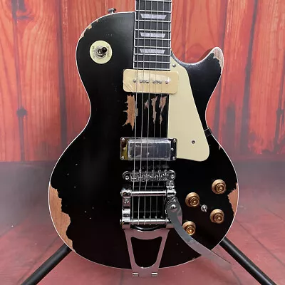 789Store Vintage Relic Black 6 Strings Electric Guitar Jazz Bridge Mahogany Body • $277.16