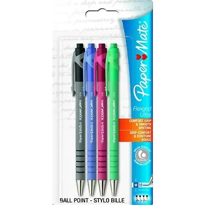 Paper Mate Flexgrip Ballpoint Pens Medium Nib Assorted Ink Pack Of 4 • £6.75