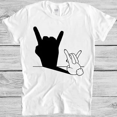 Rabbit Rock And Roll Hand Shadow Meme Gift Funny Movie Music Tee T Shirt 7083 • £6.35