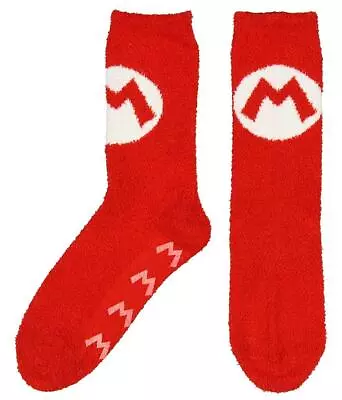 Super Mario Bros. Red Mario Logo Cozy Adult Crew Socks • $15.99