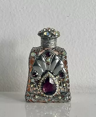 Perfume Bottle Classy Small Glass Bottle Silver Colour With Many Polished Stones • £49.99