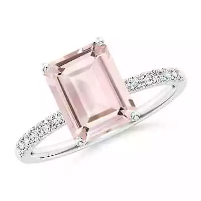 ANGARA Emerald-Cut Morganite Engagement Ring With Diamonds For Women In 14K Gold • $1354.32