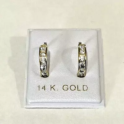 Brand New 14Kt Yellow Gold Baby Huggie Earrings  W/Dia • £56.99