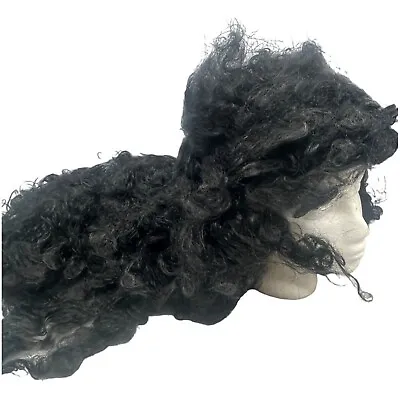 Costume Wig Long Black Curly Crazy Halloween Theater One Size Adult READ Used Kn • $8
