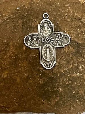 Vintage Sterling Silver Religious 4 Way Cross Pendant Sacred Heart Of Jesus • $29.50