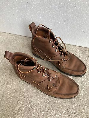 Polo Country Ralph Lauren Men's 12 D Moc Toe Leather Boots 2-Eyelet Brown • $50