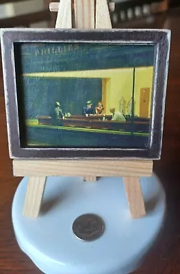 Vintage Artisan Made 1959 Dollhouse Miniature Painting NIGHTHAWKS Edward Hopper  • $19.99