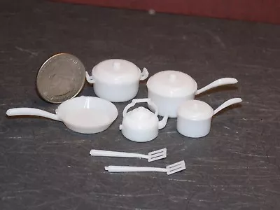 Dollhouse Miniature White Cookware Set Pots Pans 1:12 Scale E192 Dollys Gallery • $6.99