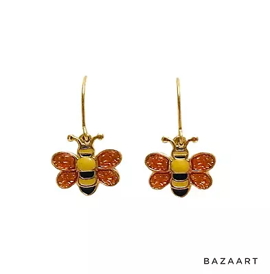 Vintage Enamel Bumblebee Earrings 1  Drop Gold Tone Dainty Bug Estate Jewelry • $9.99