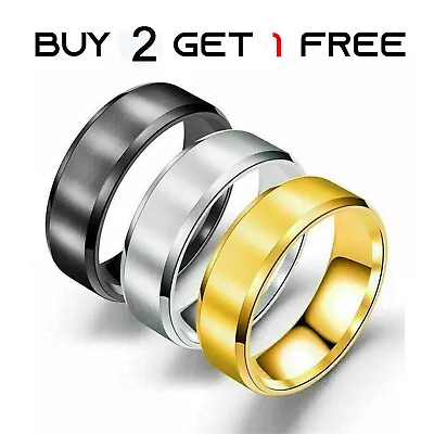 8mm Titanium Ring For Men Women Couple Promise Rings Wedding Engagement Rings • £2.59