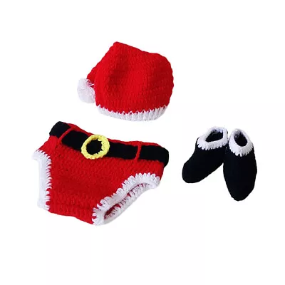  3 Pcs Newborn Infant Santa Suit Baby Christmas Knitted Outfit • £11.49