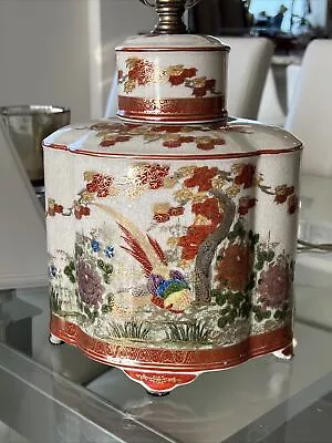 Vintage Ethan Allen Asian Hand Painted Porcelain Gold Leaf Table Lamp Japan Rare • $129