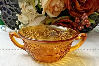 Vintage Mid Modern Amber Starburst Cut Glass Sugar Bowl/Dish  • $14