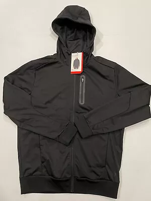 Mens MONDETTA Charcoal Black Softshell Active Hooded Full Zip Jacket Medium A87 • $29.99