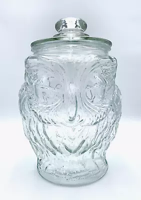 Vintage 1970s HUGE Libbey Flawless Clear Glass 13” Owl Cookie Jar • $38