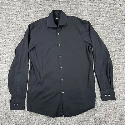 Hugo Boss Shirt Large L 15.5 Black Sharp Fit Button Up Long Sleeve Top Mens • $19.83