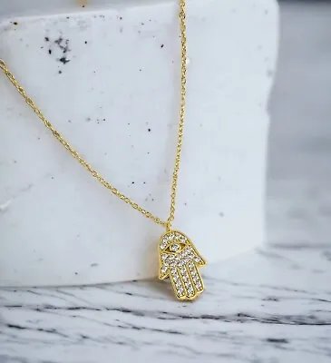 18k Gold Plated Sterling Silver Hand Of Hamsa Necklace • £7