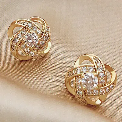925 Sterling Silver Gold Crystal Twist Earrings Gift Gifts Womens Jewellery UK • £3.29