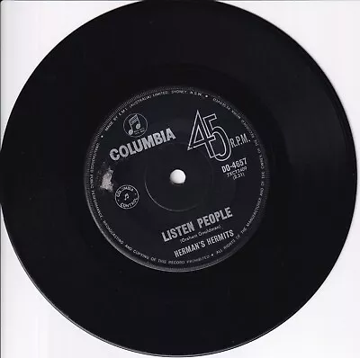£1.49 • Buy HERMAN'S HERMITS / BIDIN' MY TIME / LISTEN PEOPLE / Australian Release 1960s