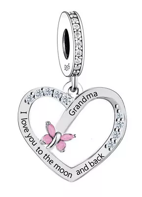 Grandma & Butterfly Charm I Love You To The Moon 💜 Genuine 925 Sterling Silver • £16.89