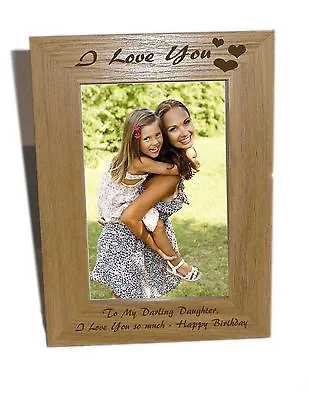 I Love You With Heart Design Wooden Photo Frame 4x6 - Free Engraving • £11.99