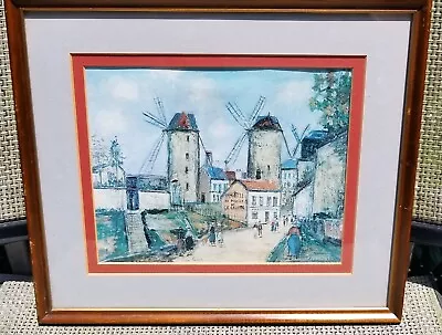 Maurice Utrillo FRAMED ART Under Glass 13 X 11.5 WINDMILLS OF MONTMARTRE Vintage • $95