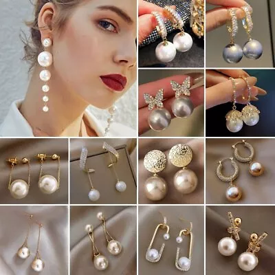 $1.97 • Buy Fashion Pearl Crystal Ear Stud Earrings Drop Dangle Women Wedding Jewellery Gift
