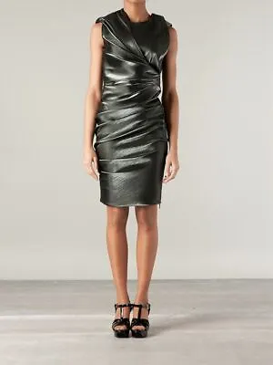 LANVIN 4080$ Vintage Cocktail Dress - Steel Grey Cotton Blend Lamé • $652.80