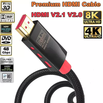 Premium HDMI 2.1 Cable 8K 4K HDMI 2.0 High Speed Ethernet HEC ARC XBOX PS4 TV • $8.99