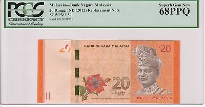 £59.86 • Buy 2012 Malaysia 20 Ringgit Replacement Banknote - P# 54r - PCGS 68PPQ