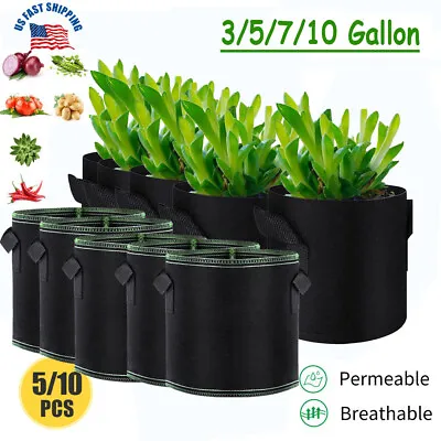 5/10 Pack Fabric Grow Pots Round Aeration Plant Pots Grow Bags 3-10 Gallon Black • $14.49