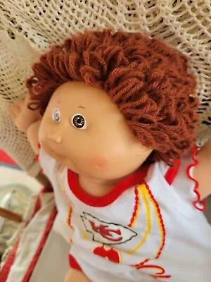 Vintage 1985 Cabbage Patch White Boy  Doll W Curled Hair. W Tooth. Chiefs. • $23