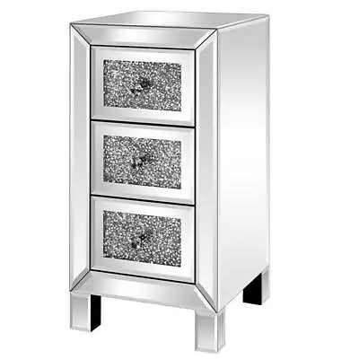 Mirrored Nightstand With Crystal Diamond Inlay Silver Cabinet With 3 Drawers • $138.89