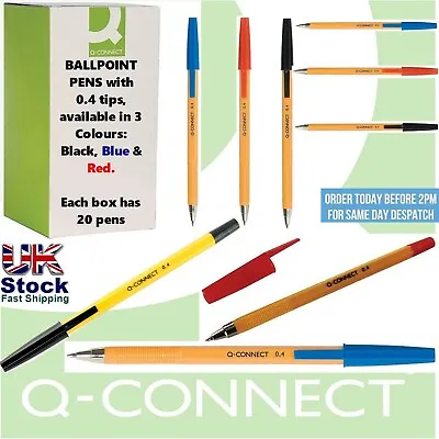Q-Connect Ballpoint Pen In 0.4 Fine Tip - Black Blue & Red - KF34046 47&48 BNIB • £12.25