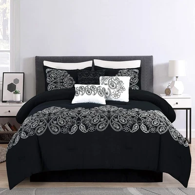 $163.29 • Buy Chezmoi Collection Noriko Luxury 7-Piece Teal Cherry Blossoms Floral Embroidery 