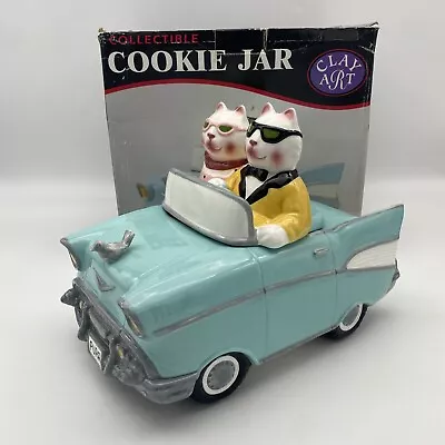 Vintage Clay Art Collectible Cookie Jar Cruisin' Cats #8841 EUC • $44.99