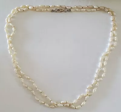 Vintage 39  Long Genuine Freshwater Rice Pearl Necklace W/silver Swivel Clasp • $24.95