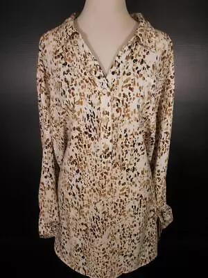 Beautiful Women's 5X 34/36W Maggie Barnes Brown Pebble LS Fitted Button Blouse • $20.99