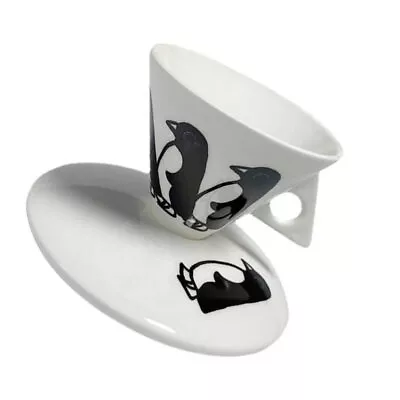 Ceramic Penguin Cappuccino Cups & Saucers Set - Black/White 60ml-SG • £19.49