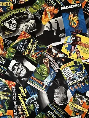 HALLOWEEN Frankenstein Monster Movie Posters Robert Kaufman Cinema Series 1 Yard • $39.95