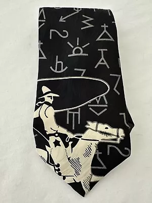 Vintage 97 Mens Rockmount Ranchwear Silk Tie Cowboy Roping Brands Black • $28