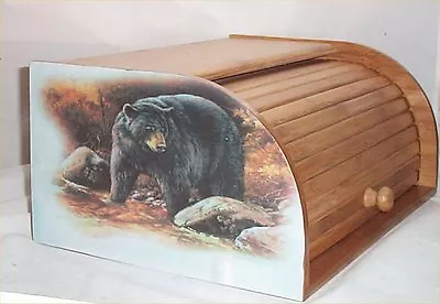 Bear Bread Box Bamboo Wood Cabin Lodge Kitchen Country Decor  • $89.99