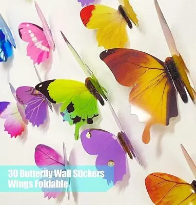 £2.99 • Buy 12 X 3D Butterfly Wall Stickers/Fridge Magnet Home Decor Room Decoration Bedroom