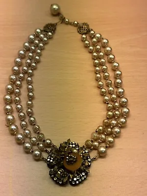 Unsigned Miriam Haskell Triple Strand Faux Pearl Necklace • $172