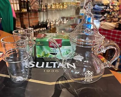 Glass Tea Set  Moroccan Glass Teapot Moroccan Tea Glasses  Moroccan Mint Tea • $94.38