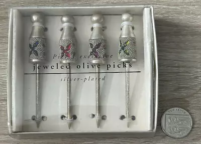Pier 1 Vintage Set Of 4 Silver Plated Olive Picks 8.7cm Boxed • £10